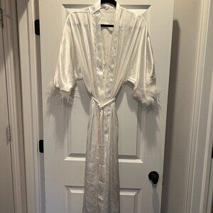 Feathered White Silk Robe